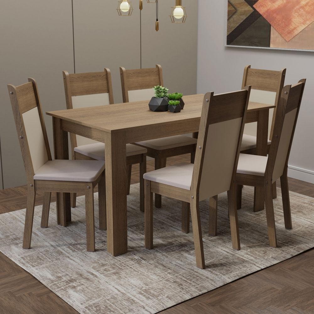 Conjunto Sala de Jantar Madesa Medelin Mesa Tampo de Madeira com 6 Cadeiras - Home & Living