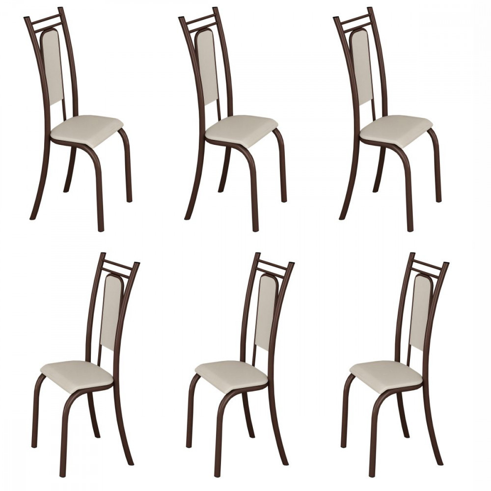 Conjunto com 6 Cadeiras Paris Marrom Assento Creme Teixeira em Oferta na Shopee