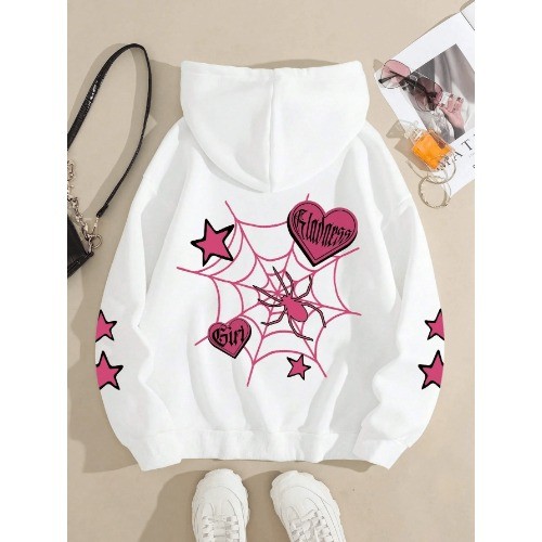 Blusa Moletons estampados  para mulheres Spider Girl Pink Star Aesthetic lançamento inverno para dia das mães