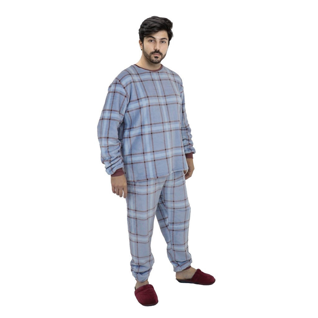 Pijama Adulto em Fleece Masculino - Xadrez Azul Básico