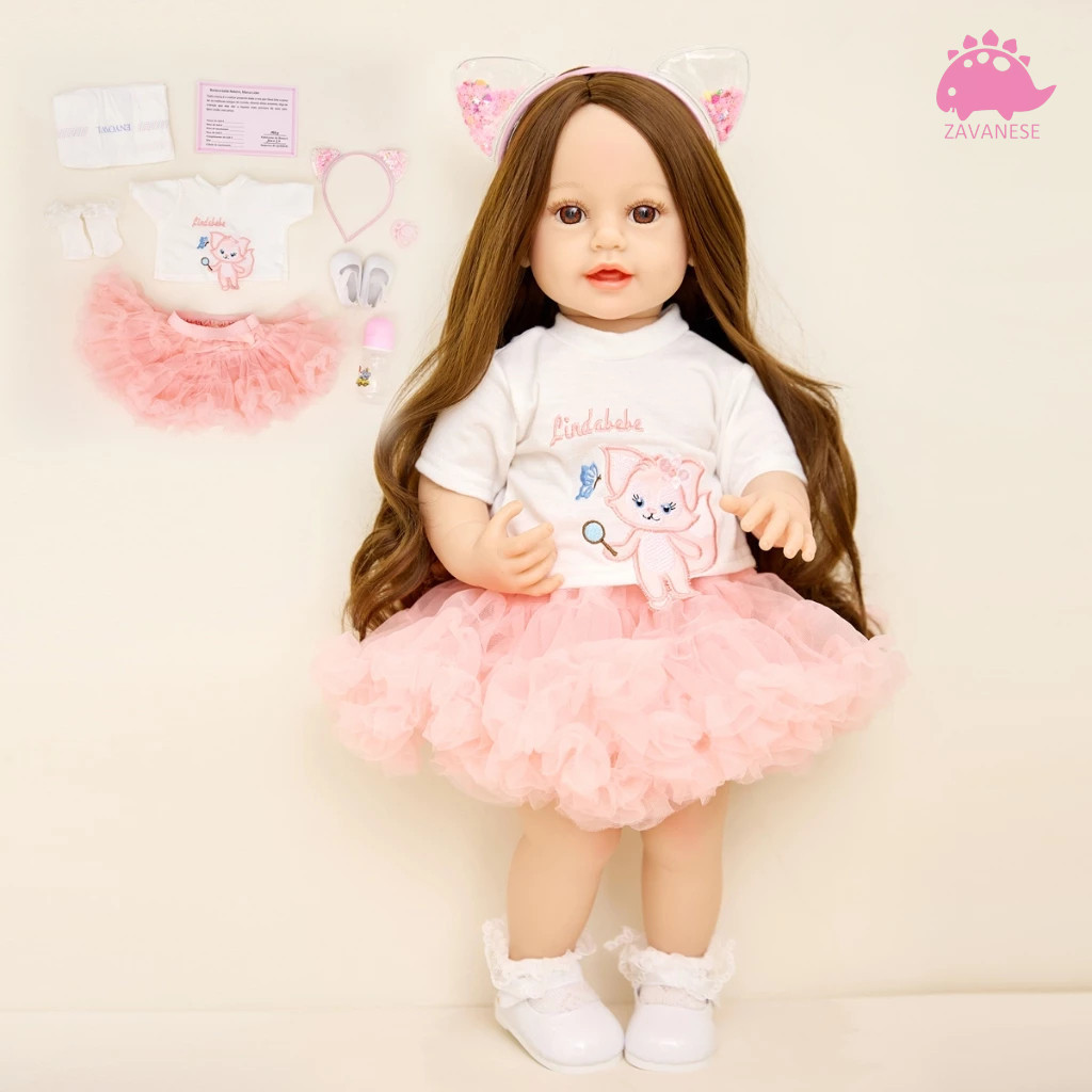 Novo desenho animado bonito realidade renascer rosa saia bebê boneca cabelo longo ZAVANESE em Oferta na Shopee