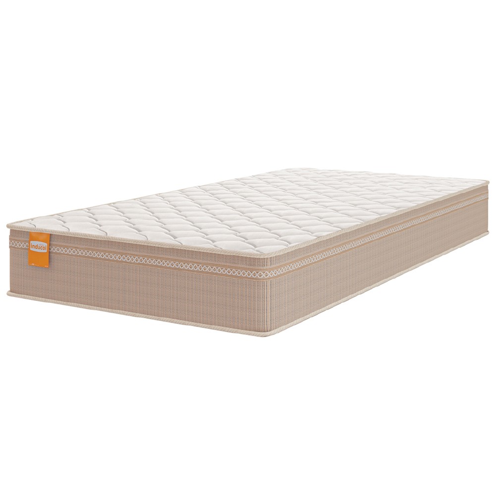 Colchão Solteiro Molas Qatar 88x188x22cm Bege/Branco Inducol - Suporta Até 200 Kg Por Pessoa - Home & Living
