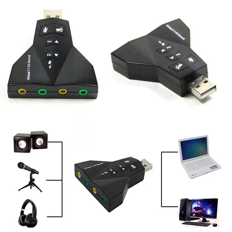 Placa de Som Adaptador Audio USB Externa 7.1 Para 2Fone ou Caixa de Som e Microfone Compatível com Notebook e PC