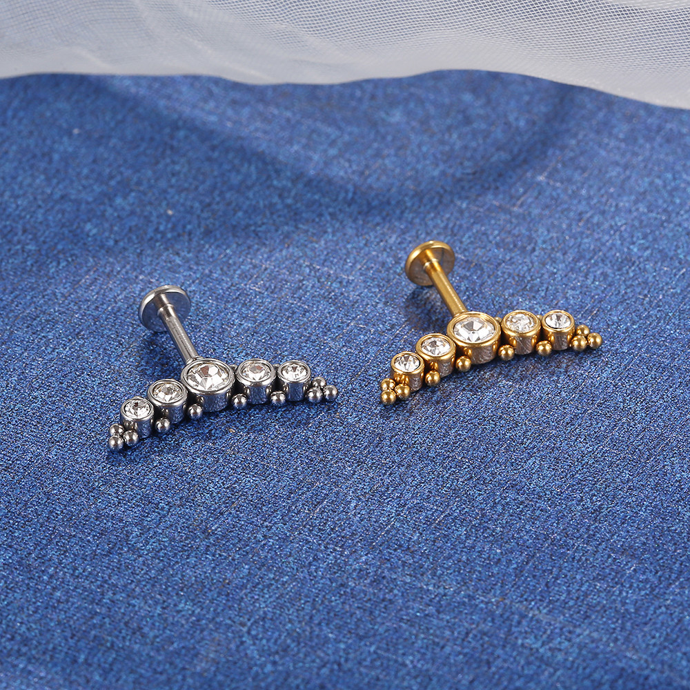 Detalhes do Lomiss Piercing Helix Tragus Conch Labret Aço Cirúrgico 5 Strass Indiano