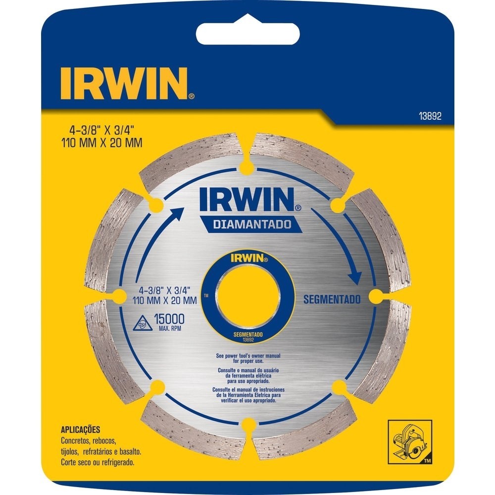 Disco de Corte Irwin Diamantado Segmentado 110mmX20mm em Oferta na Shopee
