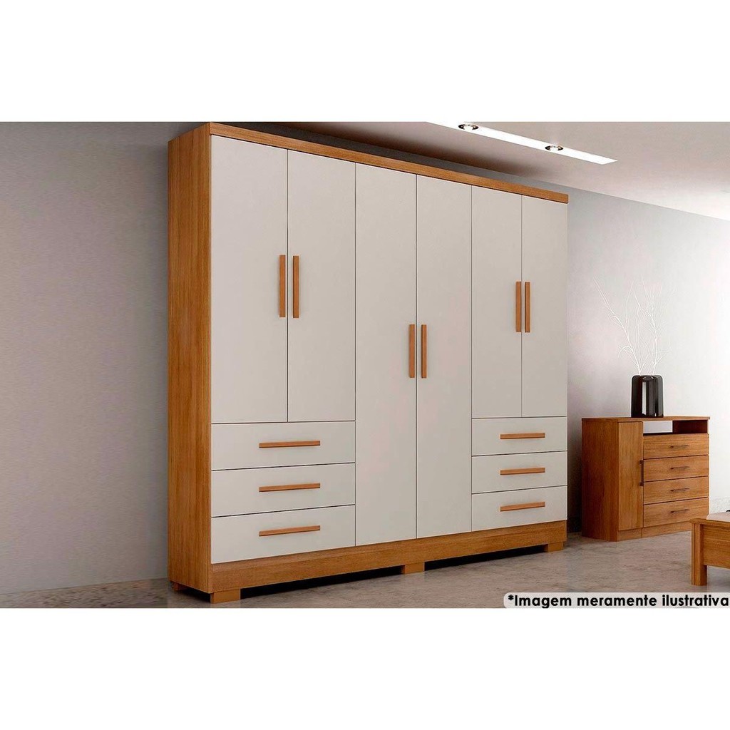 Guarda Roupa Solteiro 6 Portas e 6 Gavetas c/Pés Encant/Berlim Freijo Cumaru c/ Fendi - Novo Horizonte - Home & Living