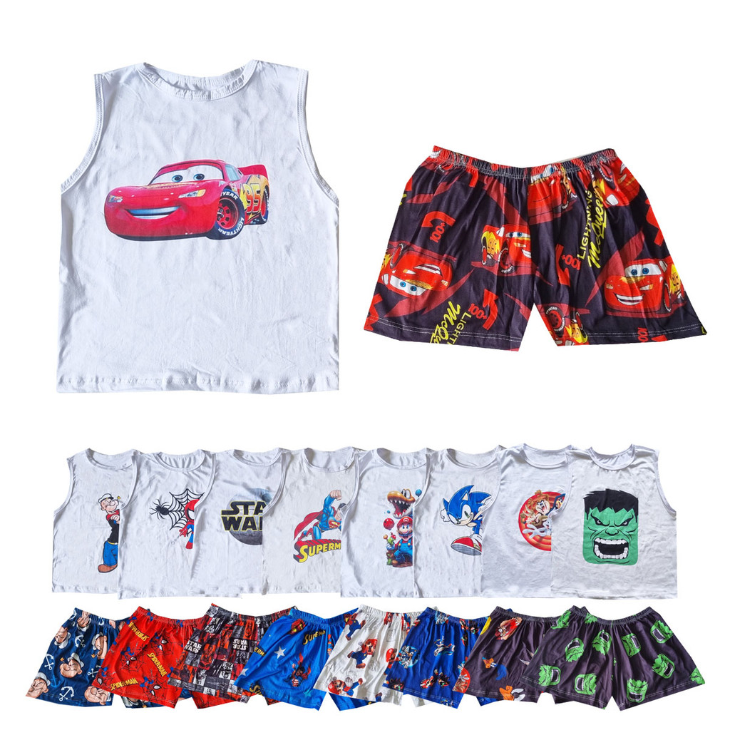 Conjunto pijama infanto juvenil masculino menino shorts e regata estampa personagens