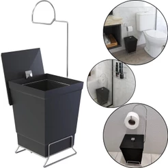 Lixeira Preta 6,5L Stolf com Suporte para Papel Higiênico