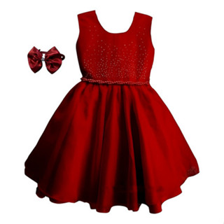 Vestido Luxo Infantil Meninas Festa Natal Vermelho Formatura com Tiara em Oferta na Shopee
