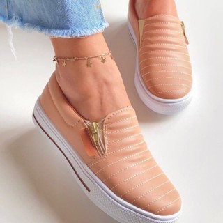 Tênis Slip On Ziper Calce Fácil Feminina Confortável Macia Leve em Oferta na Shopee