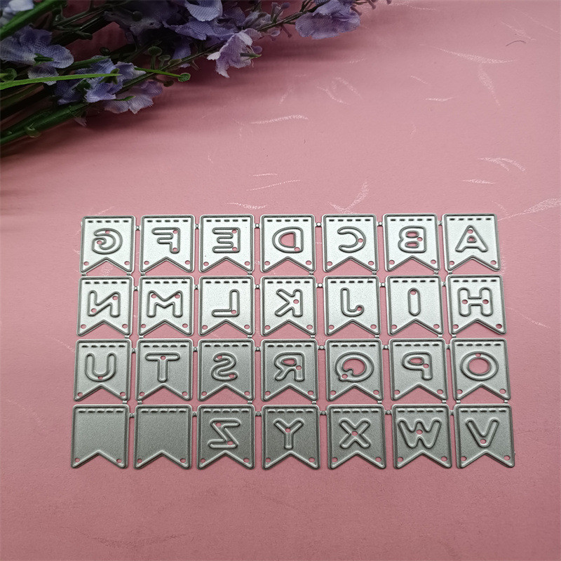 Molde de corte para Scrapbook, faça você mesmo, 26 bandeiras de letras em inglês, modelo de gravação em aço carbono