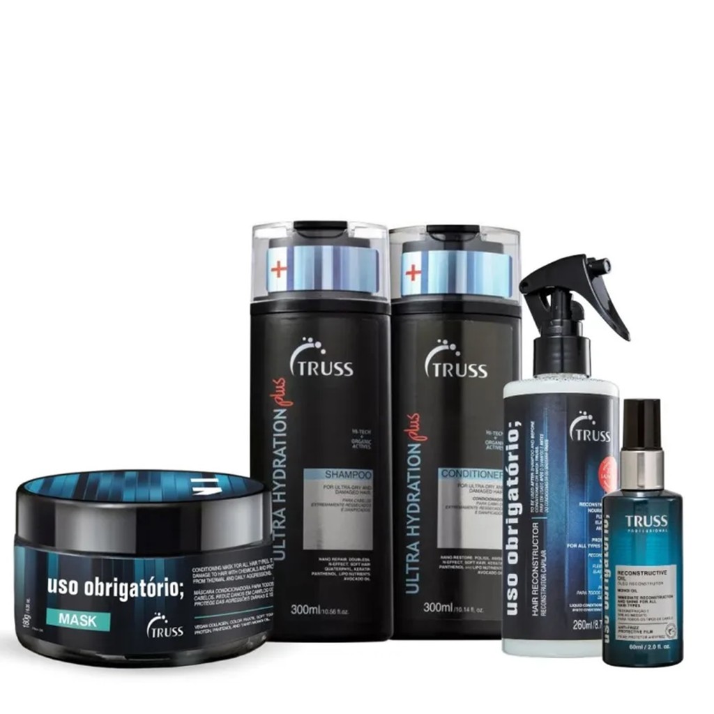 Kit Truss Ultra Hydration Plus-Shampoo 300ml+Condicionador 300ml+Uso Obrigatório-Spray 260ml+Máscara 180g+Óleo 60ml