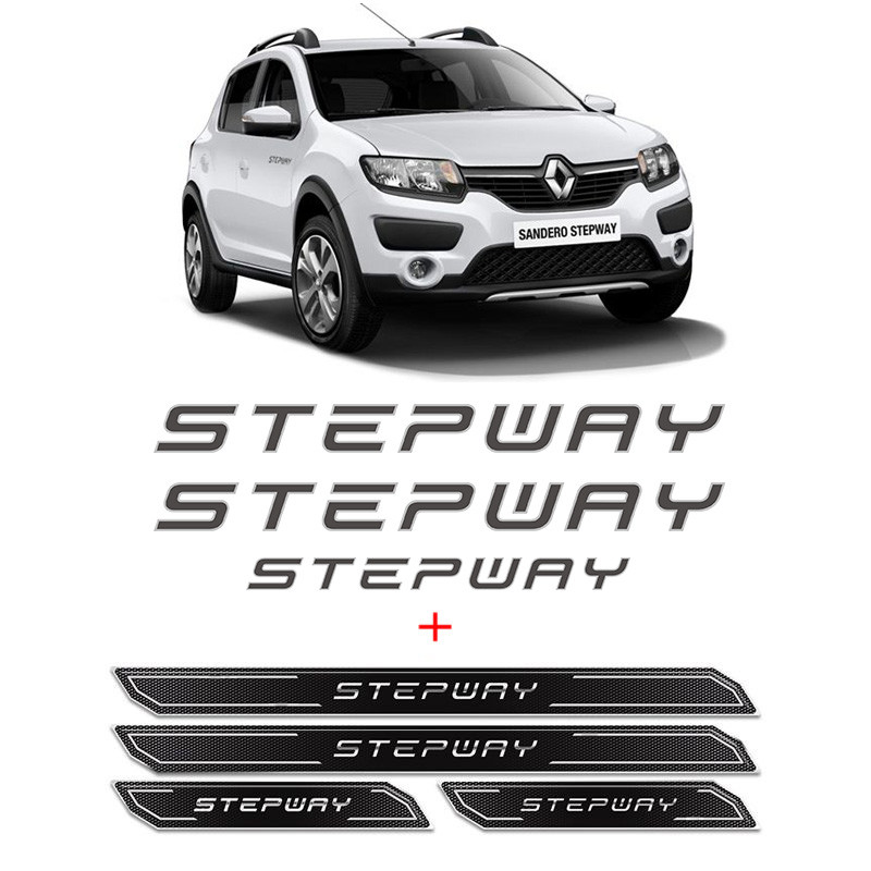 Kit Adesivos Sandero Stepway 2015 Grafite + Soleira Da Porta