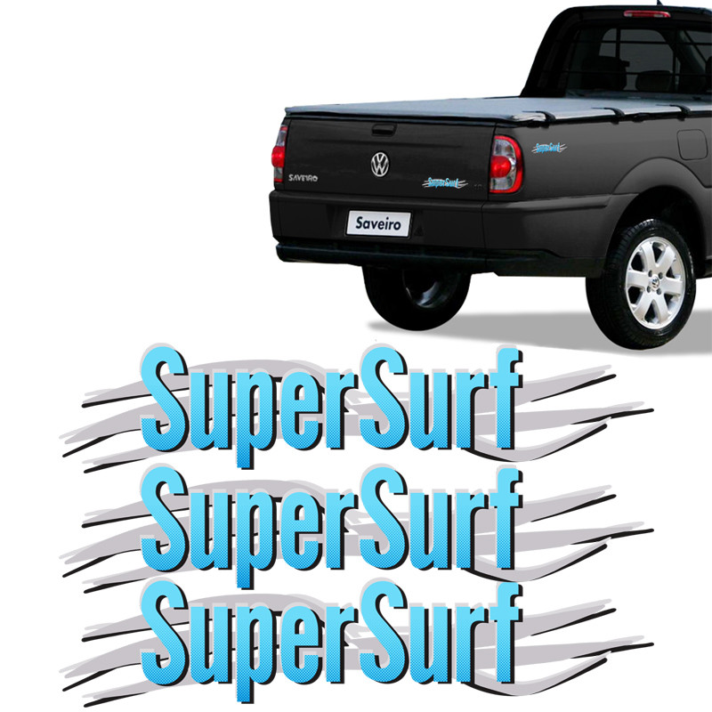 Kit 3 Adesivos Super Surf Saveiro Parati Gol 2003/2008 Azul em Oferta na Shopee