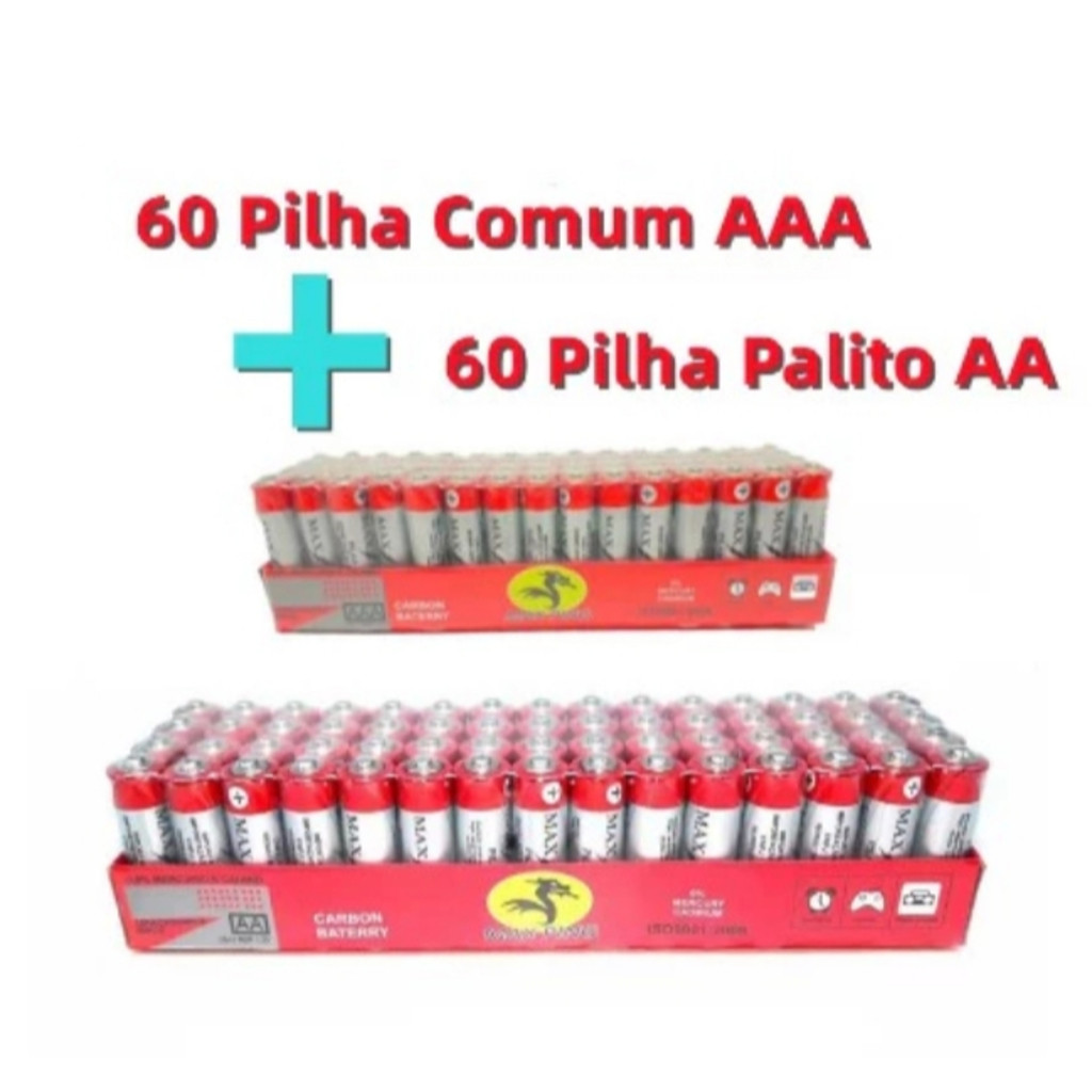 Kit 120 Bateria(60 Pilha AA + 60 Pilha AAA)