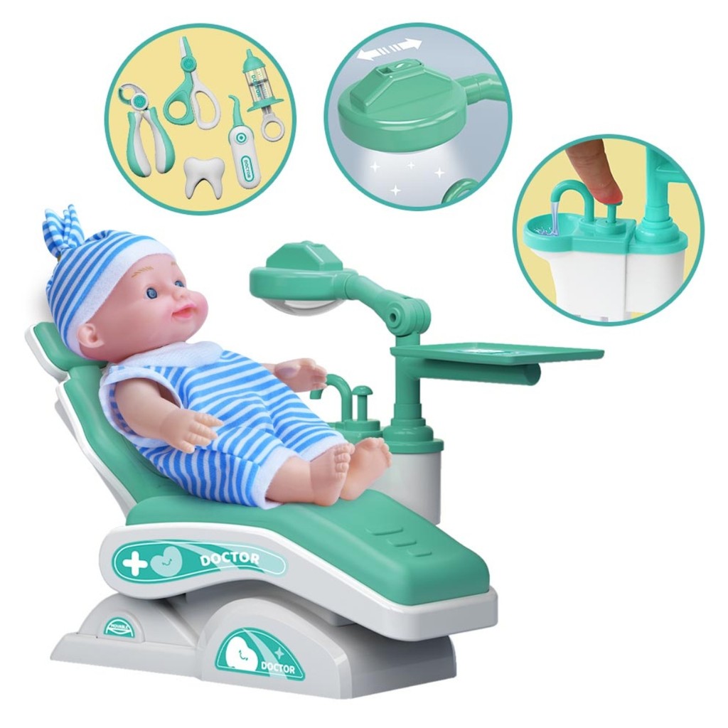 Boneco Dr Dentista C/ Acessórios Cadeira Ajustável Azul DMT7089 - Dmtoys em Oferta na Shopee