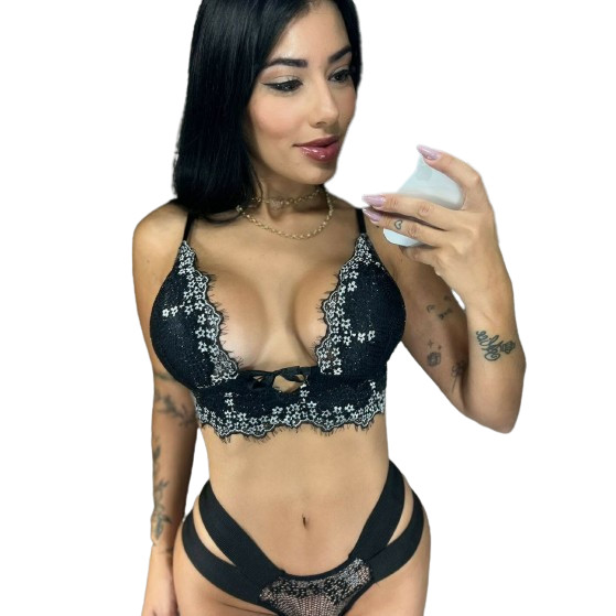 Conjunto com bojo decote profundo Rhillary em Oferta na Shopee