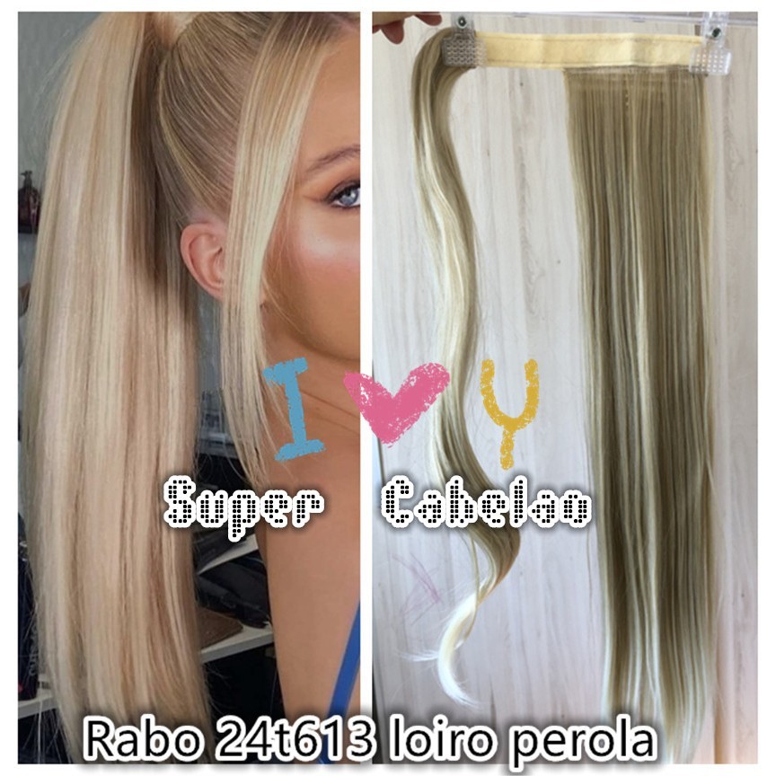 Rabo de cavalo Cor 28t613 loiro perola perolado 100gramas 60cm sem brilho parece cabelo humano VELCRO em Oferta na Shopee