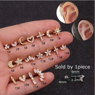 1 Peça Lua Estrela Da Flor Do Coração Cruz De Aço Inoxidável Farpado Tragus Diath Cartilage Helix Rook Piercing em Oferta na Shopee