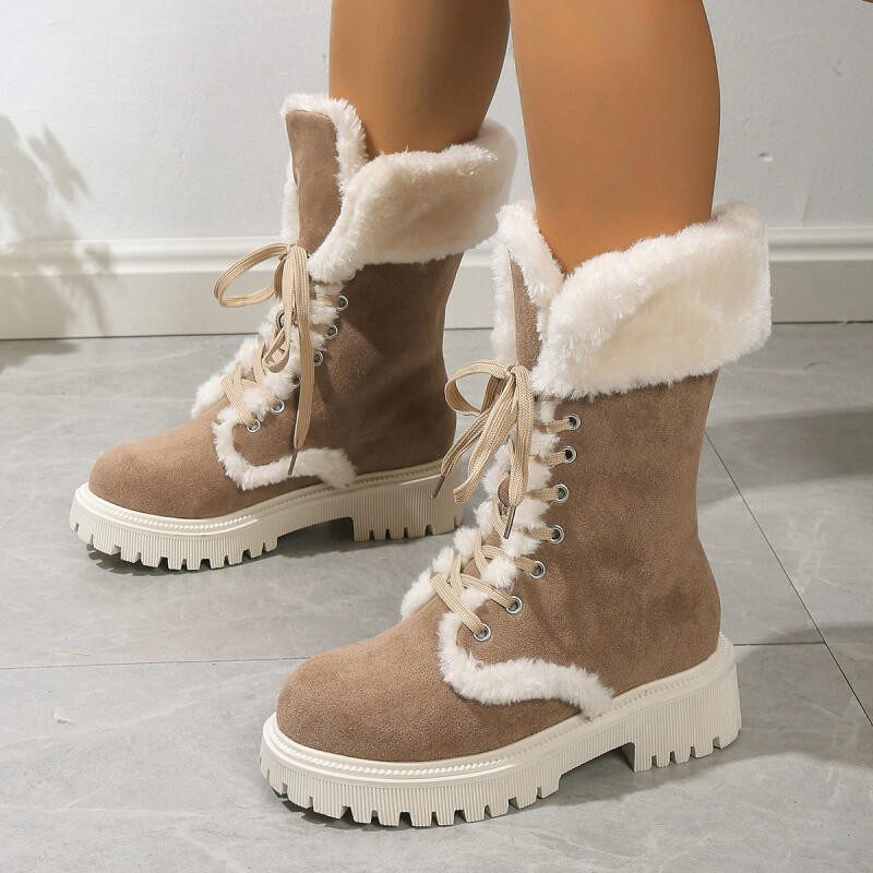 Botas De Neve Femininas Aconchegantes Forradas De Lã Isoladas Para Calor De Inverno Planas De Cano Médio