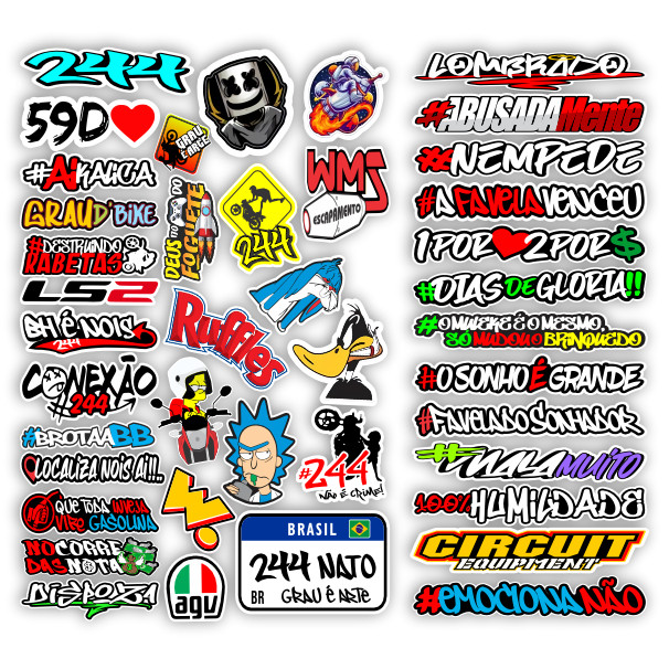 Cartela de Adesivos para carro moto ou bike Sticker Notebook Bicicleta Coelho Grau 244 M26
