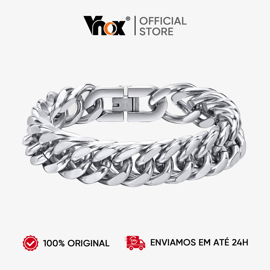 VNOX Pulseira Cubana 12/15MM Em Aço Inoxidável Masculino - Prata Hip Hop Presente Moda Para Homens em Oferta na Shopee
