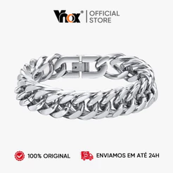 VNOX Pulseira Cubana 12/15MM Em Aço Inoxidável Masculino - Prata Hip Hop Presente Moda Para Homens Presente para pai