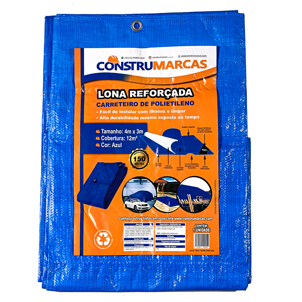 Lona Reforçada 4x3 Impermeável 150 Micra Multiuso C/ilhós