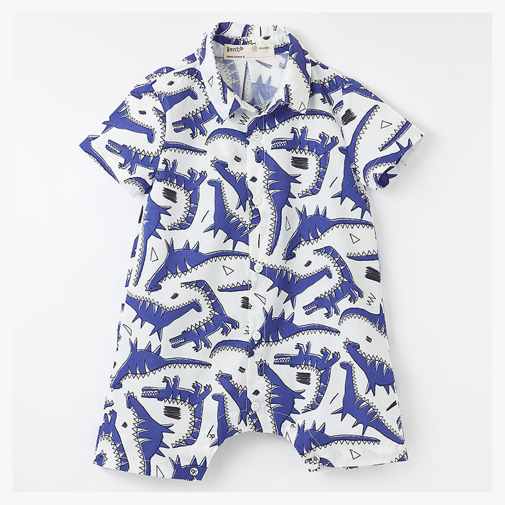 Macaquinho Bebê Bento Fábula Branco Camisa Dinolinha