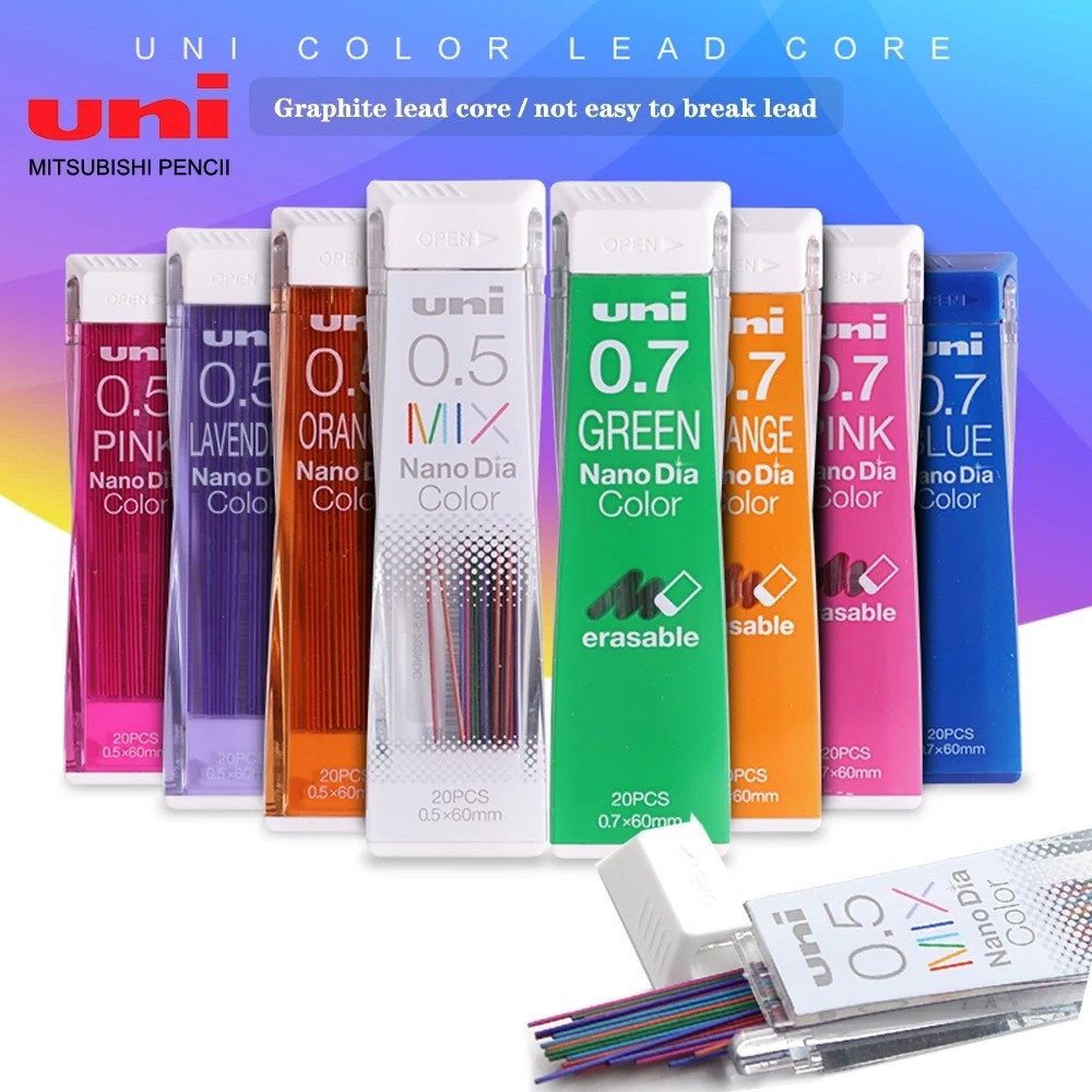 1 Caixa Japão Uni Nano Grafite Chumbo Núcleo 202NDC Cor Lápis Mecânico Recarga De 0.5mm Bonito Material Escolar Estacion
