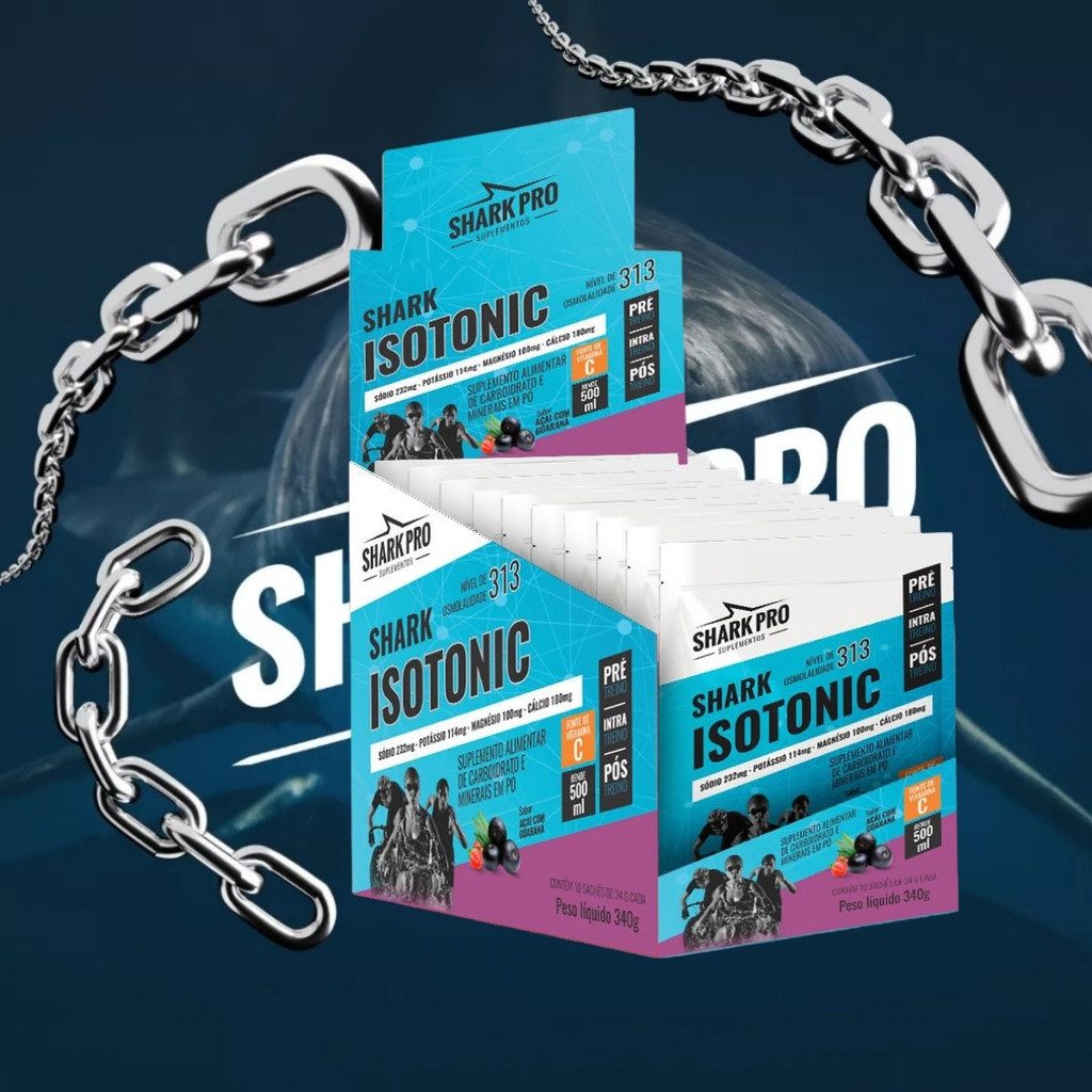 Detalhes do Shark Isotonic Caixa Com 10 Unidades de 34g Shark Pro Açaí Com Guaraná