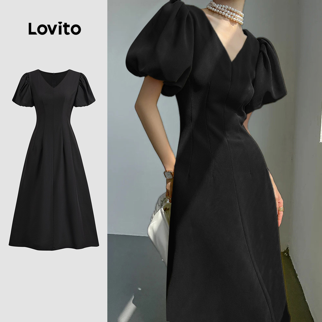 Lovito Vestido Elegante Linha Estrutura Verão/Primavera Vestido Para Mulheres LBL23670 em Oferta na Shopee