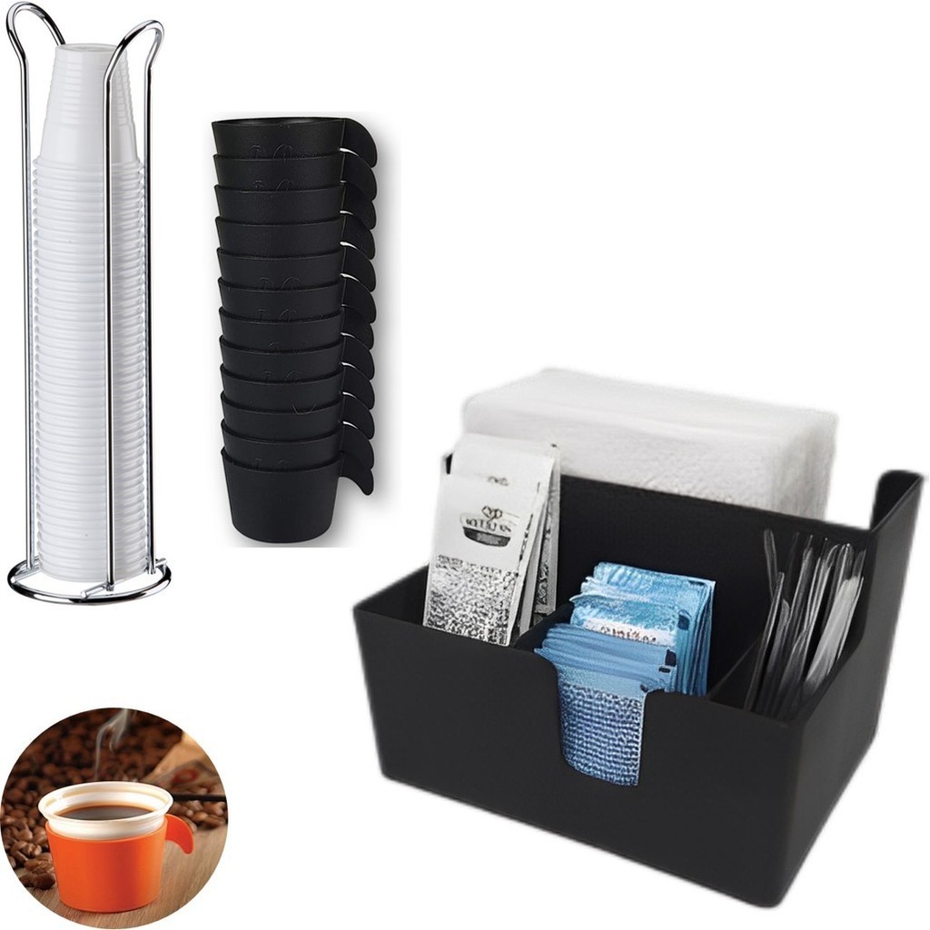Kit Porta Sachês Café Açúcar Guardanapos Suporte Organizador Copo Descartáveis 50/80ml Coza
