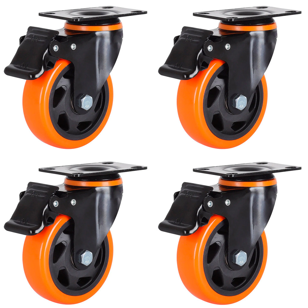 Kit 4 Rodas Para Carrinho Até 600kg 4 Polegadas Com Freio