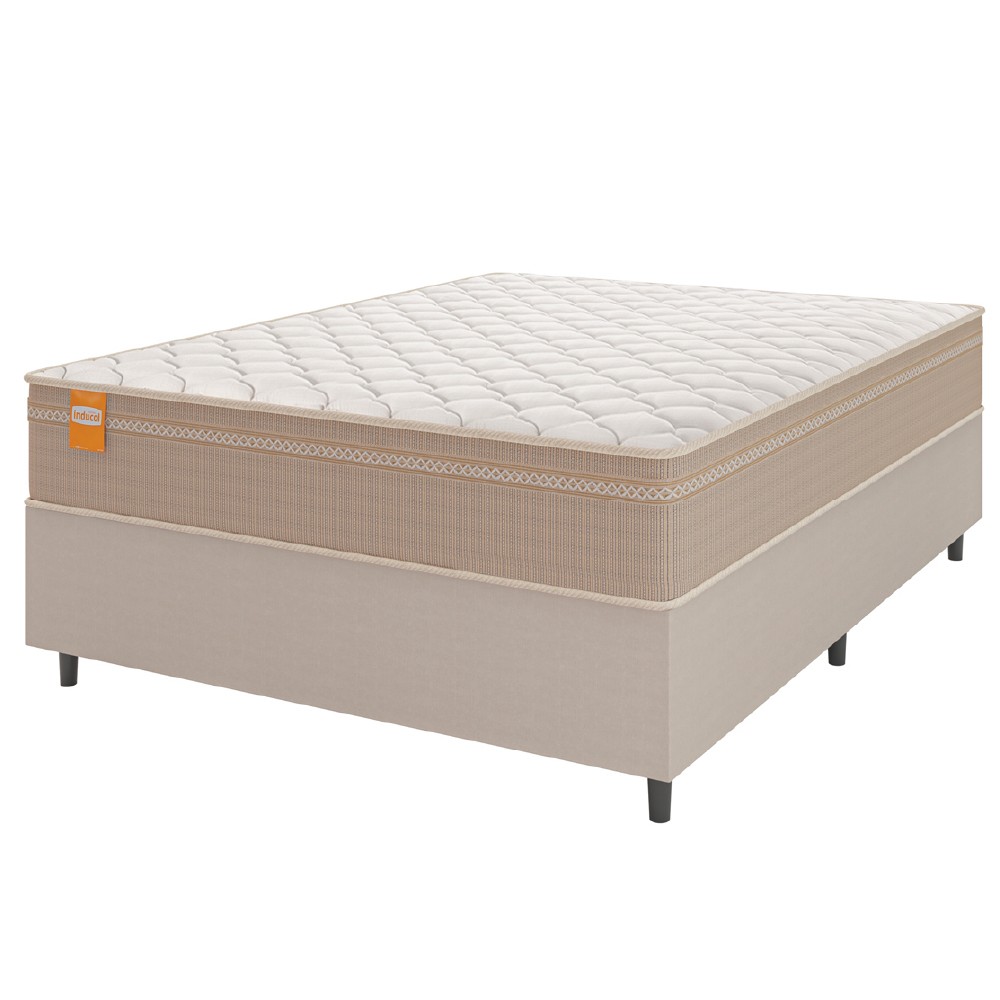 Cama Box Casal Colchão Molas Qatar 138x188x60cm Bege/Branco Inducol - Suporta Até 200 Kg Por Pessoa em Oferta na Shopee