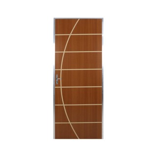Kit Porta de Madeira Decorada 212x95cm com Batente de Aluminio 3,6cm Neblina MGM Mogno em Oferta na Shopee