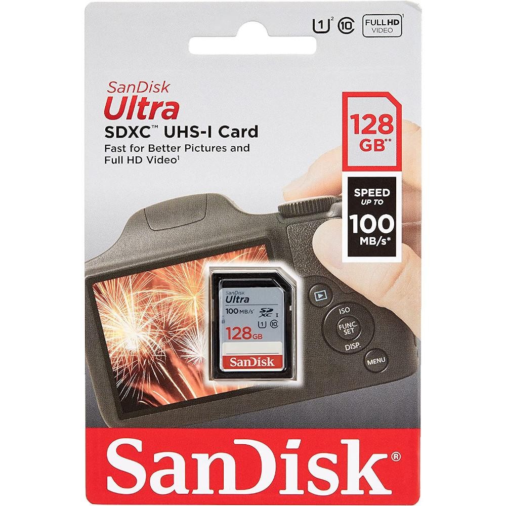 Cartão Sd Sandisk Ultra 128gb, Classe 10, Leitura 100MB/s, Sdsdunr-128g-gn3in Sandisk