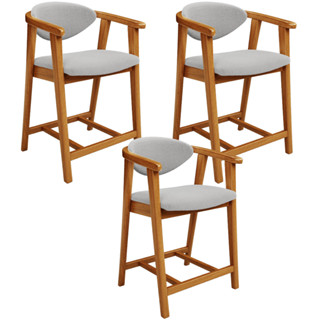 Kit 03 Banquetas Baixa Para Cozinha Sala Jantar Bancada Cecília L02 Bouclê Cinza - Lyam Decor em Oferta na Shopee