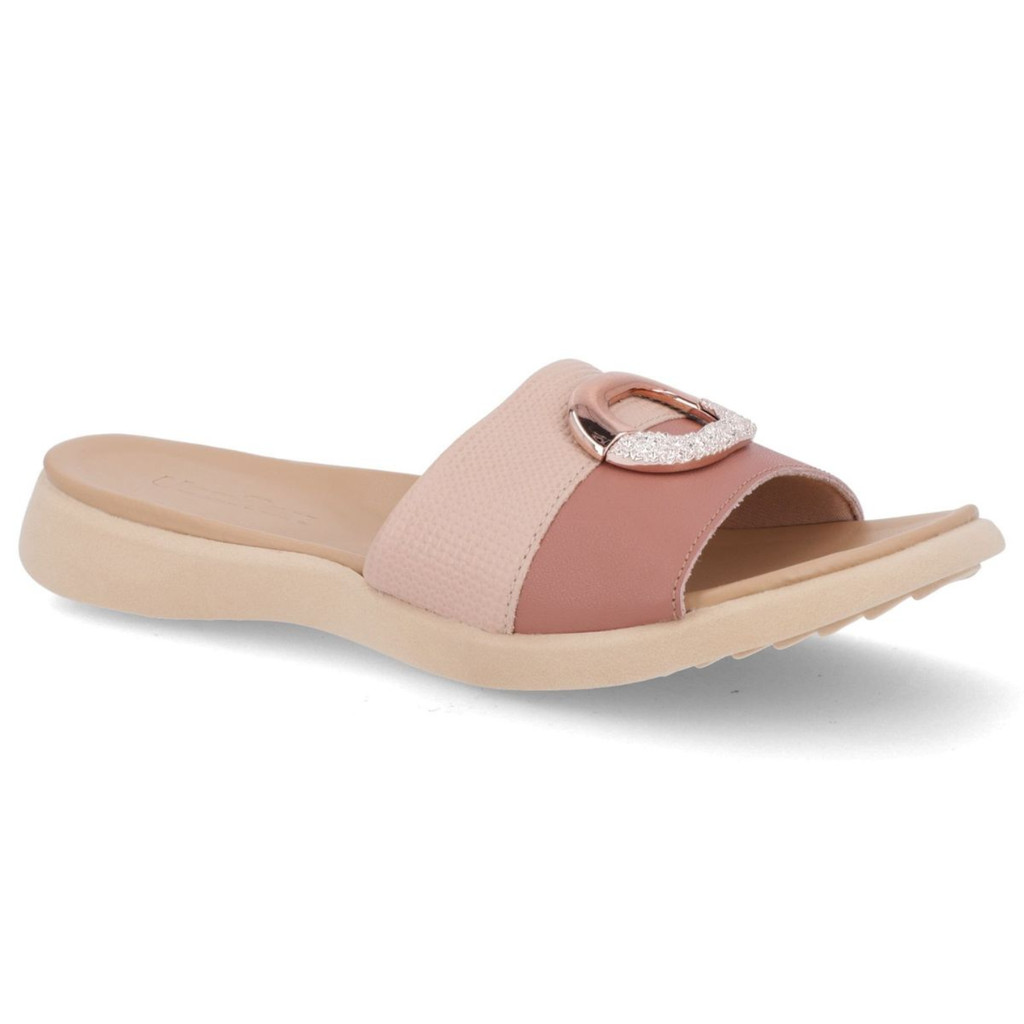 Rasteira Usaflex Slide Couro Fivela Strass MA0903