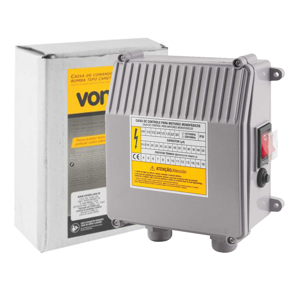 CAIXA COMANDO BOMBA SUBMERSA 1HP 220V COM PROTEÇÃO TÉRMICA E CONTROLE ELÉTRICO