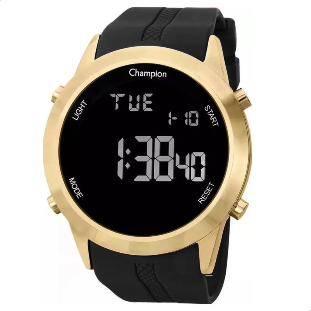 RELOGIO CHAMPION DIGITAL MASCULINO DOURADO PULSEIRA SILICONE CH40259B