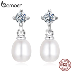 Brincos Bamoer 925 Sterling Sliver Moissanite Pérolas Design Joias Presentes Para Mulheres