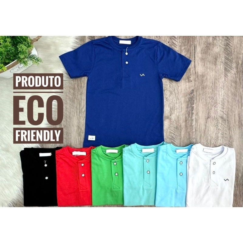 Camisa Gola Padre Infantil Menino - Camiseta Portuguesa Slim - Blusa 100% Algodão Sustentá...