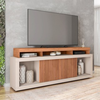 Rack para Tv até 75 Polegadas Frisos Decorativos Valença Freijó/Off White em Oferta na Shopee