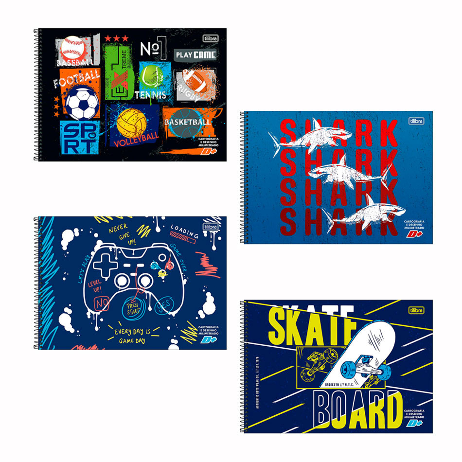 Caderno espiral capa dura cartografia milimetrado 96 folhas D Mais Masculino Tilibra - Stationery