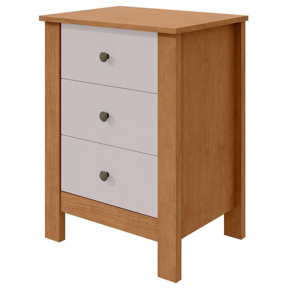 Mesa De Cabeceira 3 Gavetas Maggiore New - Lopas Amendoa Clean/off White em Oferta na Shopee