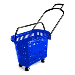 5 Carrinho Cesta Compras C/ Rodinhas + Alças Mercado Lojas Varejo Cestinha Cestas Vazada Plástico