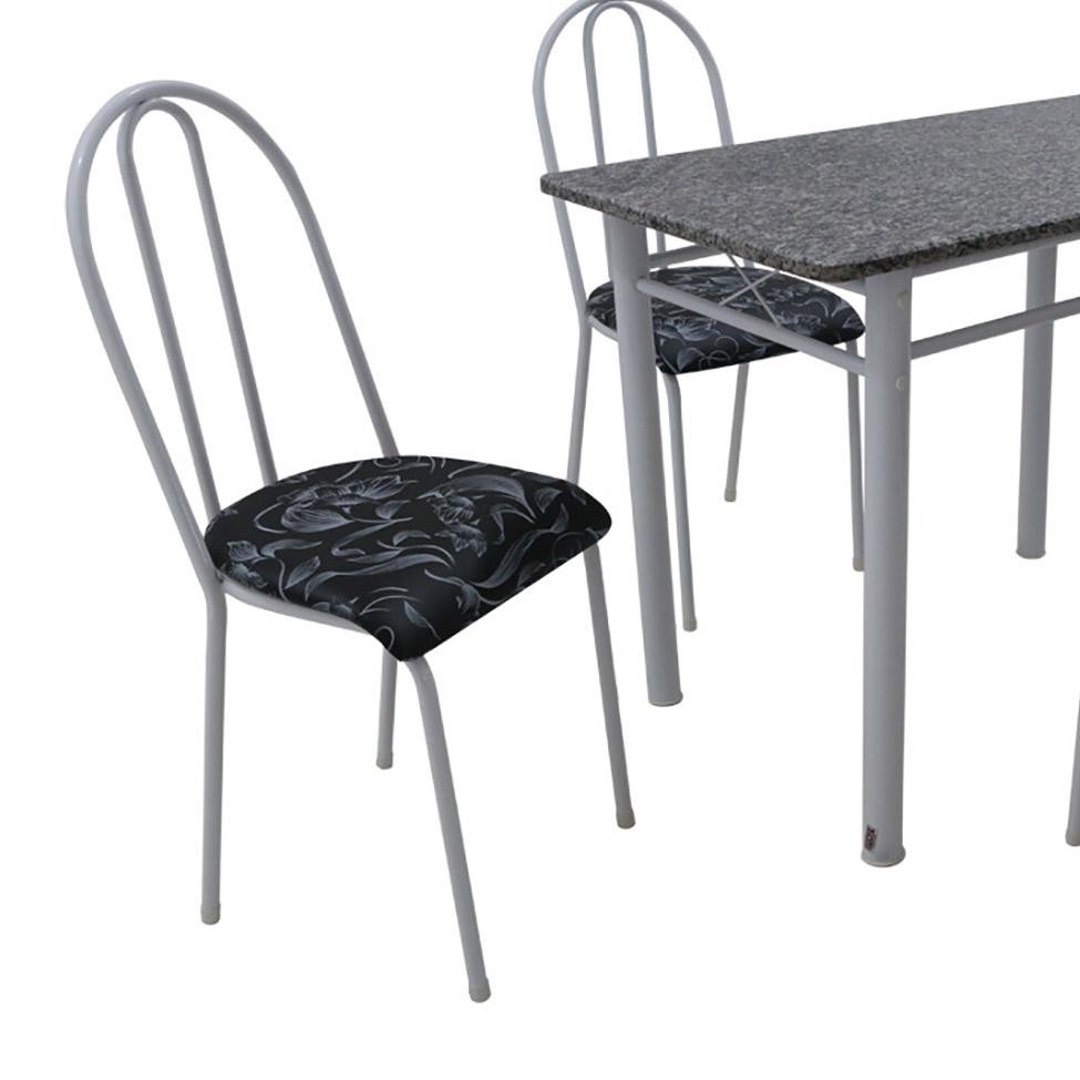 Conjunto de Mesa Genebra com 4 Cadeiras Alicante Branco Liso e Preto Floral - Home & Living