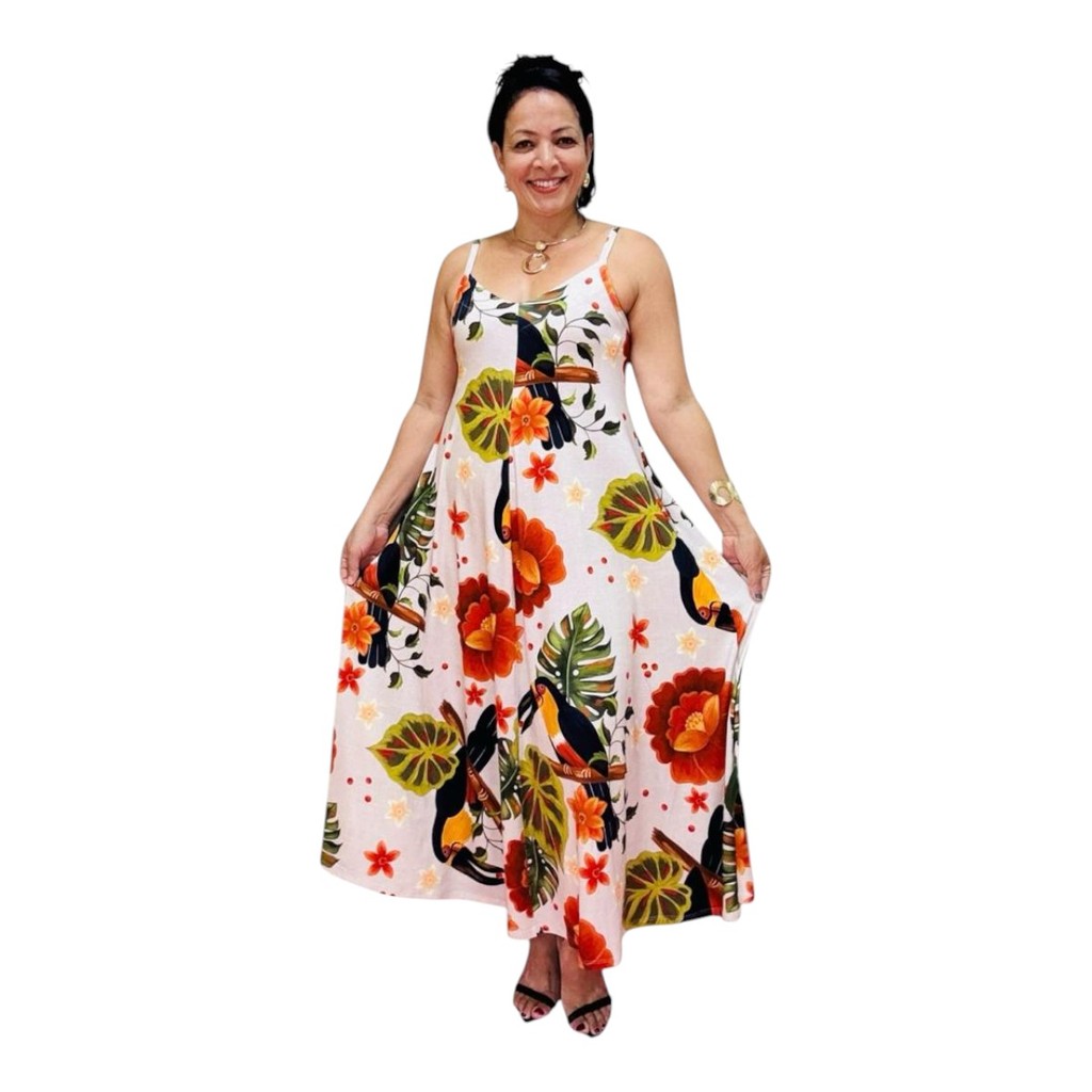 Vestido Plus Size Estampado para Momentos Casuais e Festas - Tropical