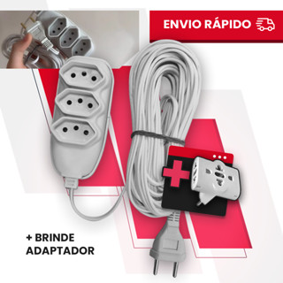 Extensão Elétrica 2, 3, 5 ou 10 Metros Branca Compacta + adaptador Tripolares Energia 3 Tomadas bivolt em Oferta na Shopee
